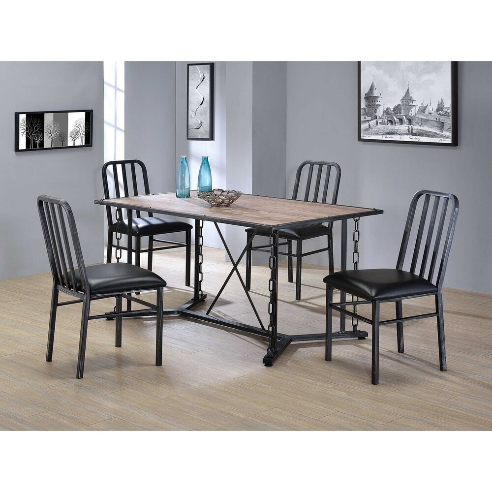 HomeRoots Furniture Metal Tube Black PU and Antique Black Side Chair - Set of 2