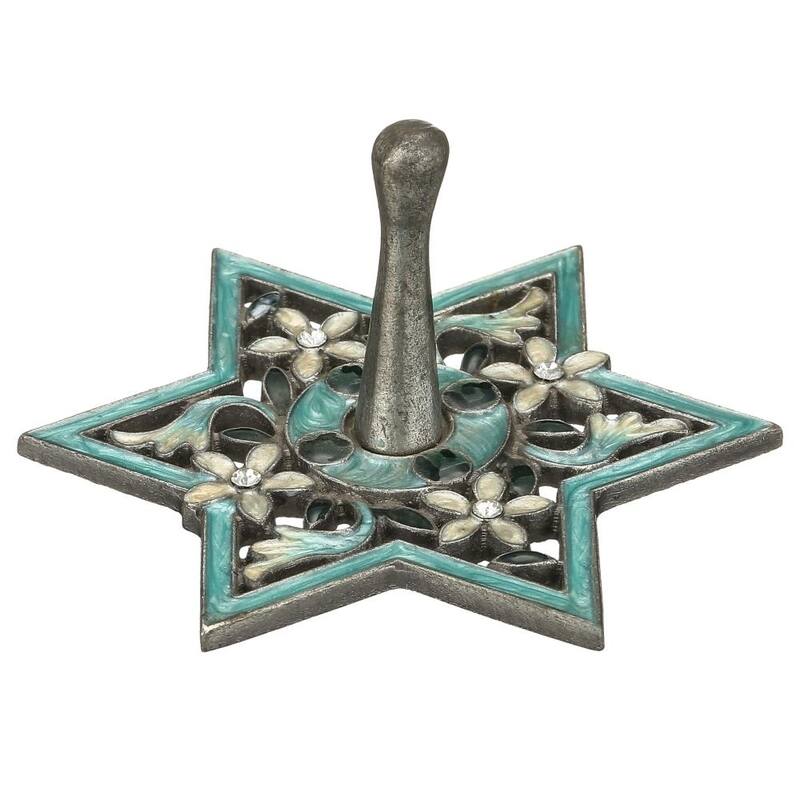 Matashi Hand Painted Blue Floral Spinning Dreidel Holiday Ornaments (Pewter) Elegant Jewish Decor Hanging Decoration