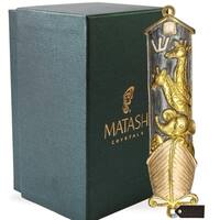 Matashi Hand Painted Grey Enamel Noah's Ark Mezuzah with Gold Accents and High Quality Crystals
