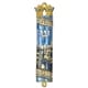 Matashi Hand Painted Blue Enamel Mezuzah with Jerusalem City Design with Gold Accents and High Quality Crystals - Thumbnail 1