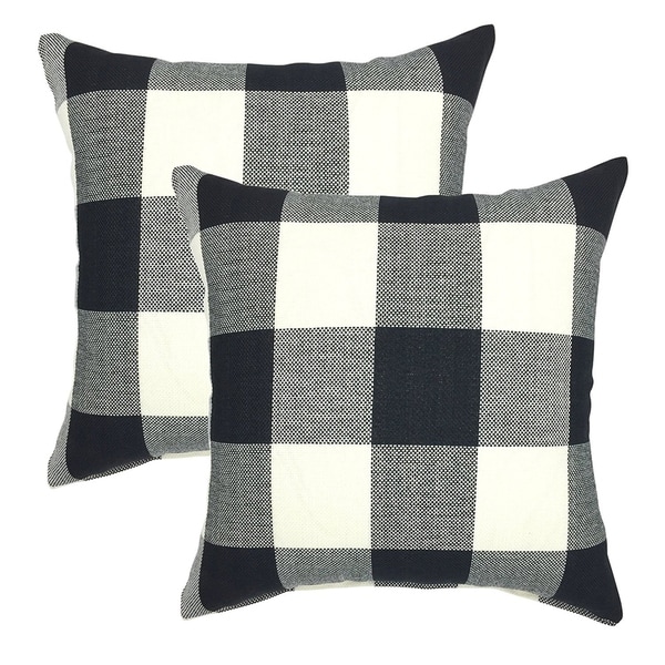 Set of 2 Retro Farmhouse Black and White Throw Pillow Case