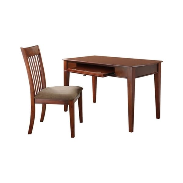 HomeRoots Furniture 2 Pack Traditional Solid Hardwood Writing Desk and Chair Set in Oak Finish