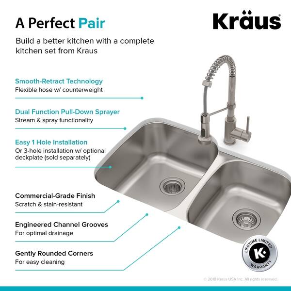 Shop Kraus 32 In Undermount 2 Bowl Stainless Steel Kitchen Sink