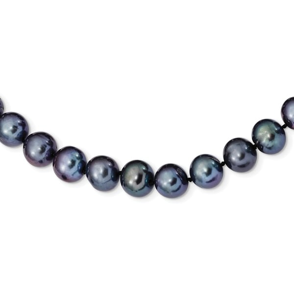 Versil Sterling Silver Rhodium-plated 10-11mm Black Freshwater Cultured Pearl Necklace