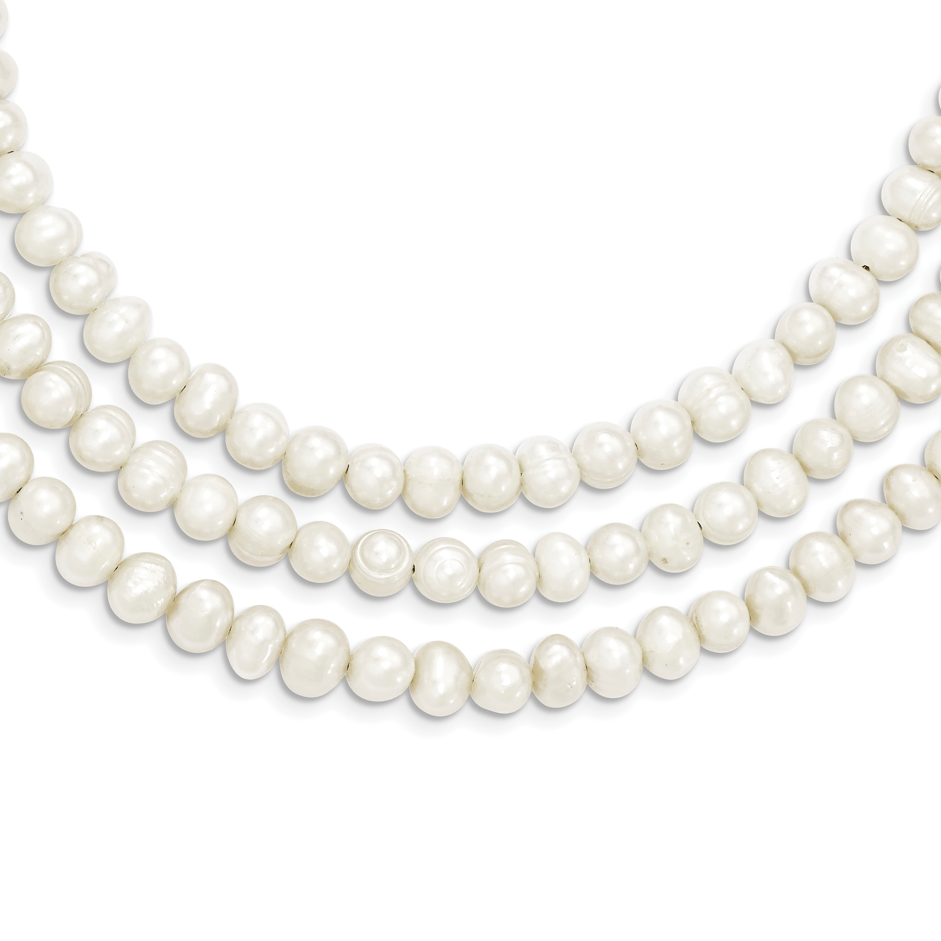 Sterling Silver 3 Strand White Freshwater Cultured Pearl Necklace for Women