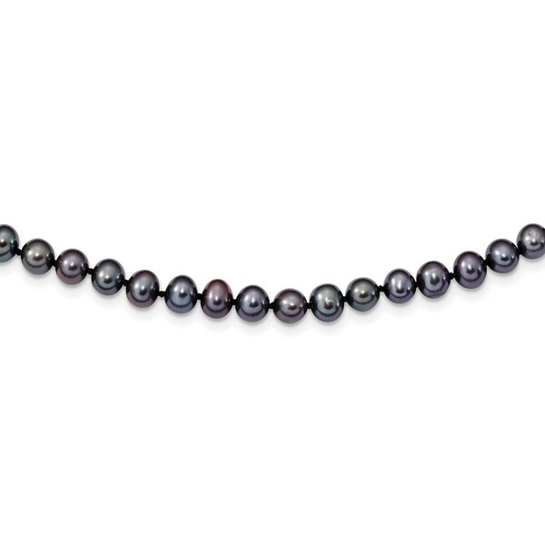 Versil Sterling Silver Rhodium-plated 5-6mm Black Freshwater Cultured Pearl Necklace