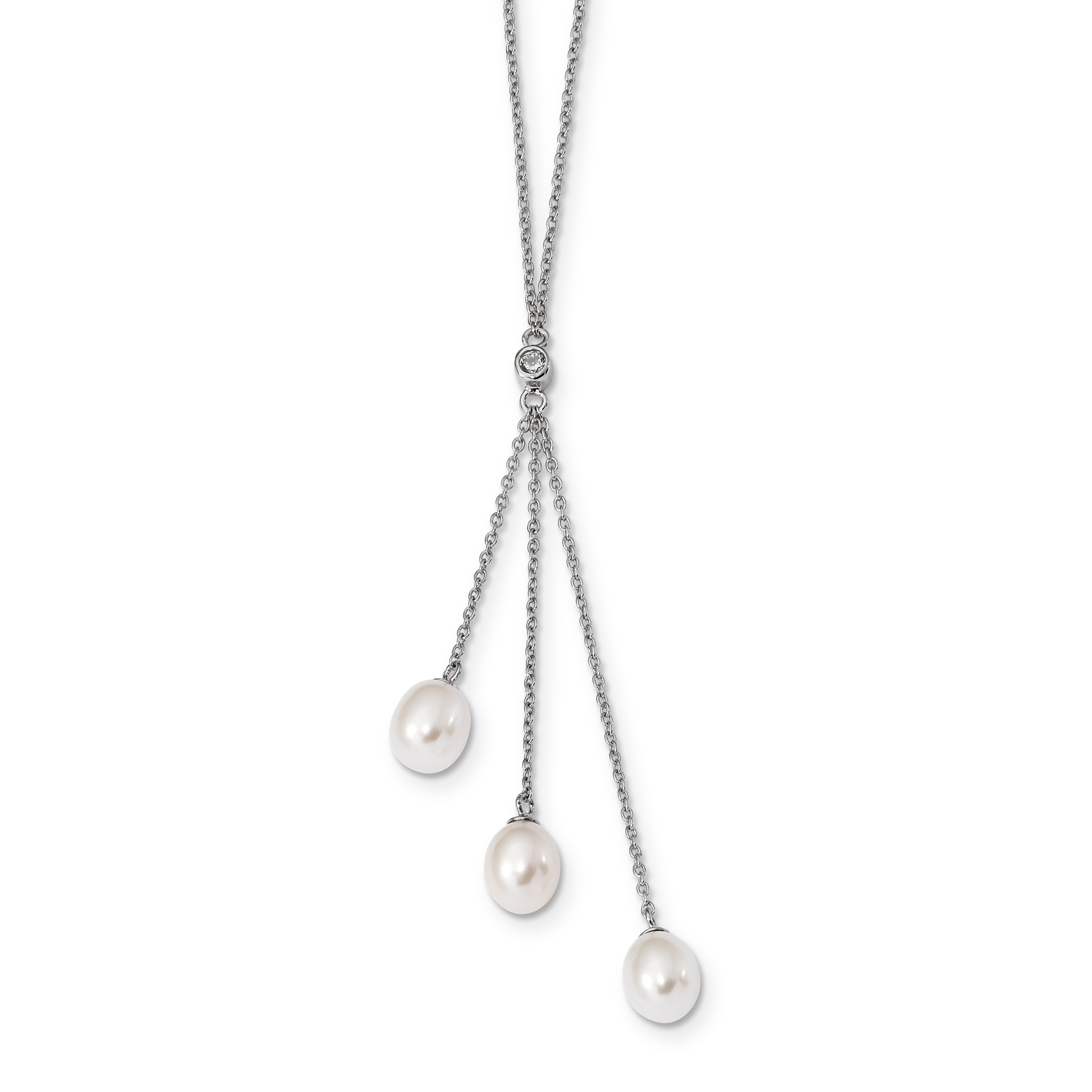 Sterling Silver 18in W// Rhodium-plated 7-8mm Coffee Freshwater Cultured Rice Pearl Necklace