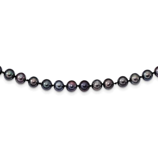 Versil Sterling Silver Rhodium-plated 6-7mm Black Freshwater Cultured Pearl Necklace