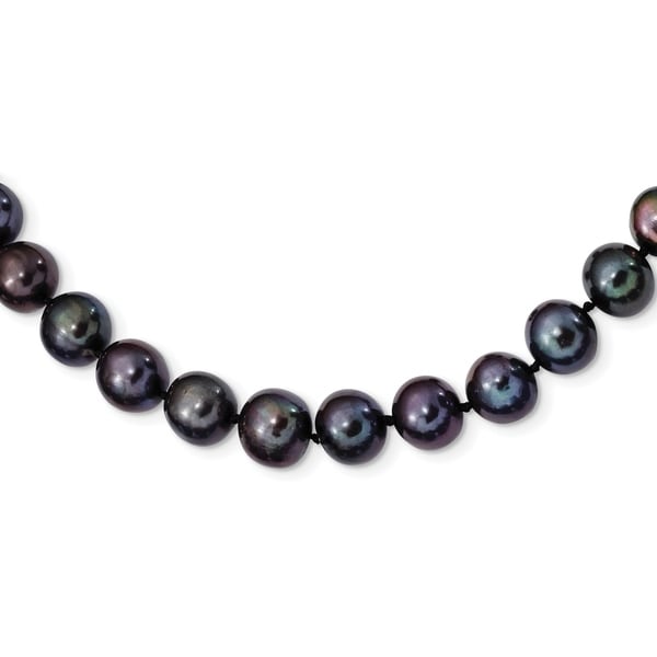 Versil Sterling Silver Rhodium-plated 9-10mm Black Freshwater Cultured Pearl Necklace