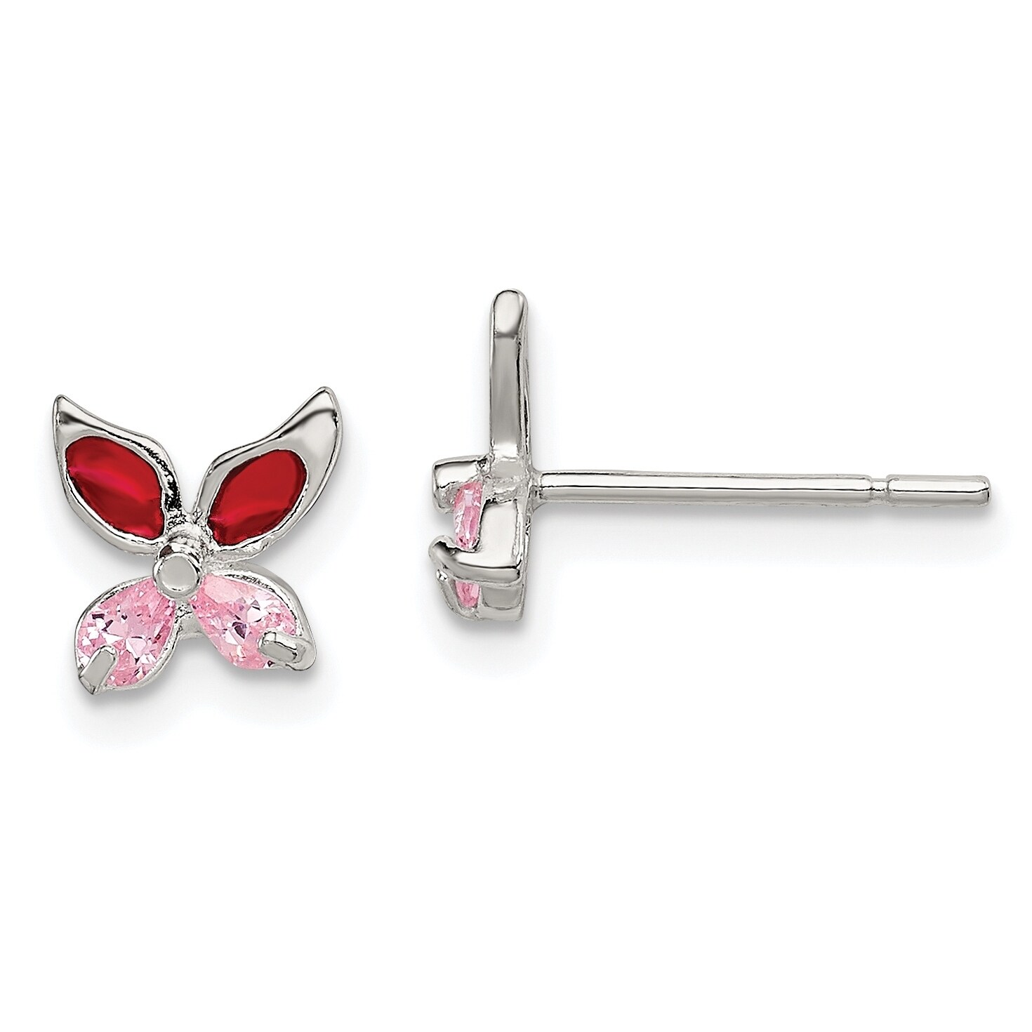 Sterling Silver Polished Enameled Heart Post Earrings Childrens 8 mm 6 mm Button Earrings Jewelry