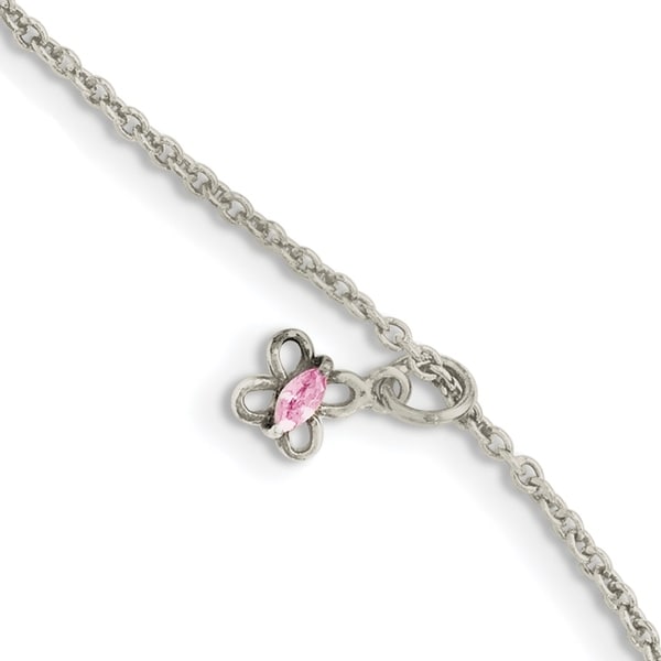 Sterling Silver Pink Cubic Zirconia with 1.5-inch Extension Butterfly Kid's Bracelet by Versil. Opens flyout.