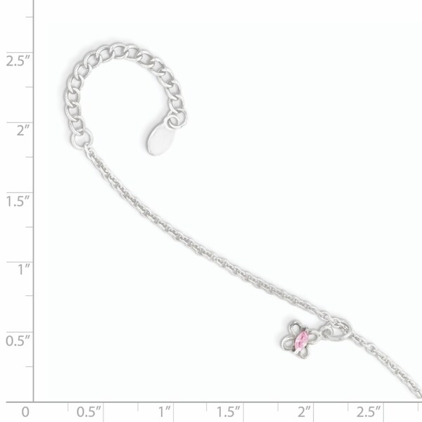 Sterling Silver Pink Cubic Zirconia with 1.5-inch Extension Butterfly Kid's Bracelet by Versil