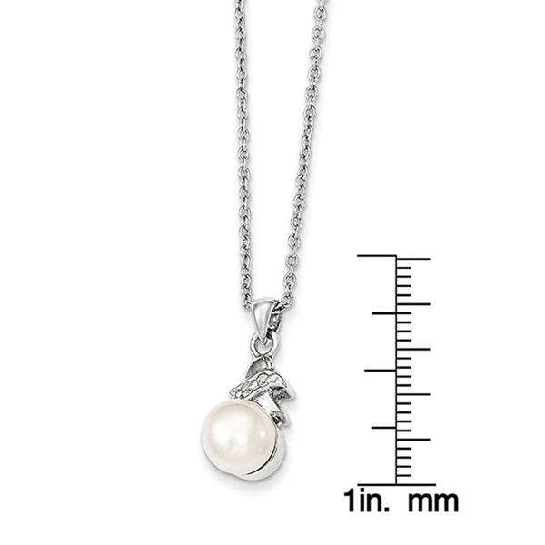 Sterling Silver 6-7mm White FW Cultured Pearl CZ Pendant