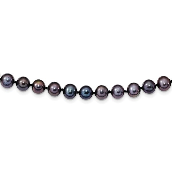 Versil Sterling Silver Rhodium-plated 7-8mm Black Freshwater Cultured Pearl Necklace