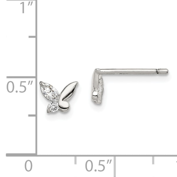 Sterling Silver Rhodium Plated Childs Polished Butterlfy Post Earrings