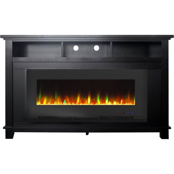 Cambridge San Jose Fireplace Entertainment Stand in Black with 50" Color-Changing Fireplace Insert and Crystal Rock Display