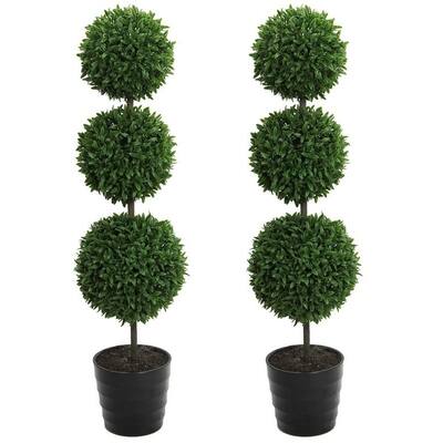 2 x 24" Faux Tabletop English Boxwood 2 Ball Topiary in Pot, Green