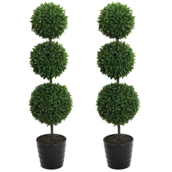 2 x 24" Faux Tabletop English Boxwood 2 Ball Topiary in Pot, Green