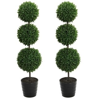 2 x 24" Faux Tabletop English Boxwood 2 Ball Topiary in Pot, Green