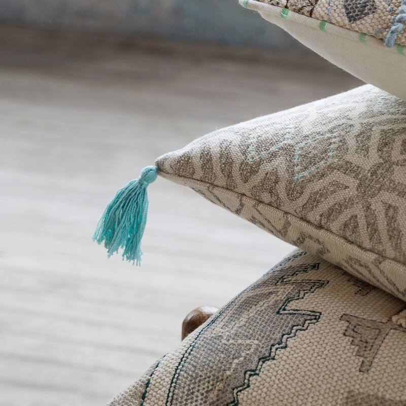 Contemporary Geometric Embroidered Cotton 13 x 21 Pillow Cover