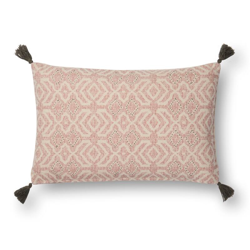 Contemporary Geometric Embroidered Cotton 13 x 21 Pillow Cover - Pink