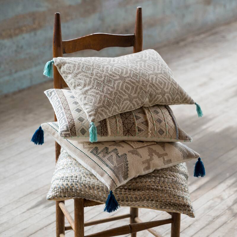 Contemporary Geometric Embroidered Cotton 13 x 21 Pillow Cover