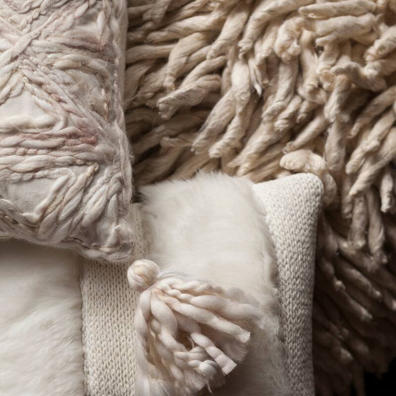 Woven Natural Ivory Geometric 13 x 21 Pillow Cover with Tassels