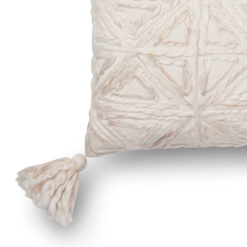 Woven Natural Ivory Geometric 13 x 21 Pillow Cover with Tassels