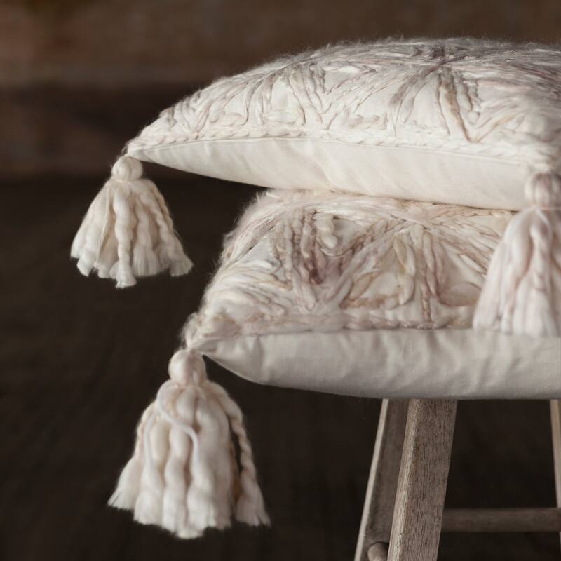 Woven Natural Ivory Geometric 13 x 21 Pillow Cover with Tassels