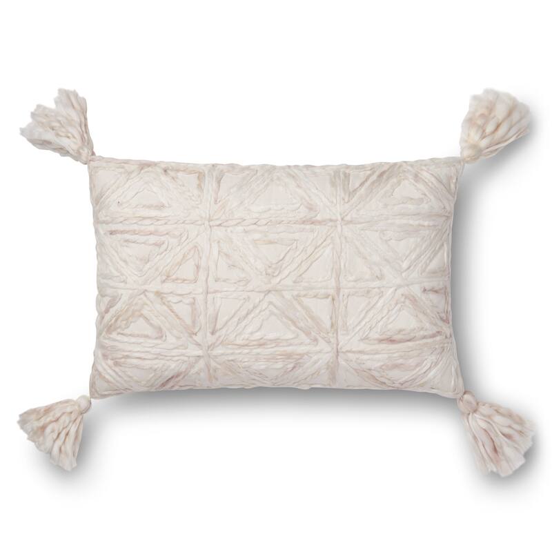 Woven Natural Ivory Geometric 13 x 21 Pillow Cover with Tassels