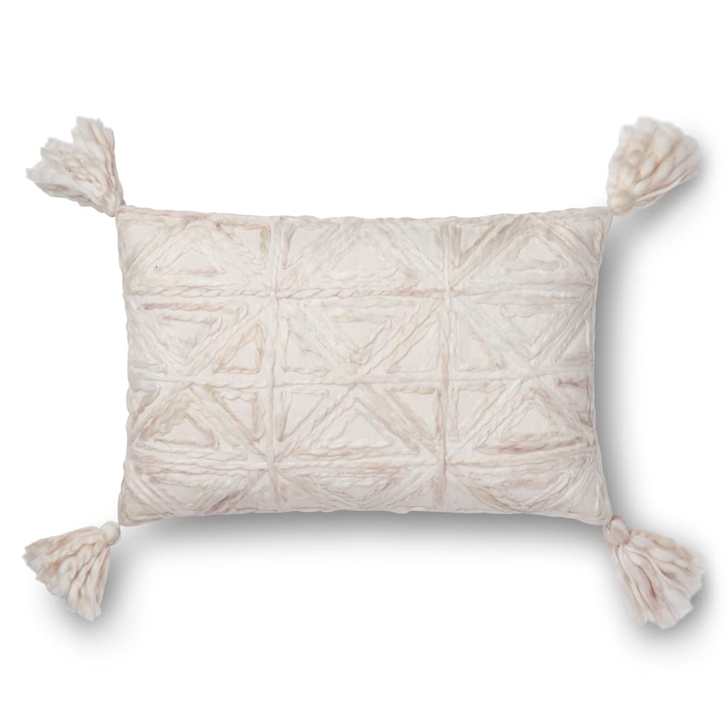 Woven Natural Ivory Geometric 13 x 21 Pillow Cover with Tassels