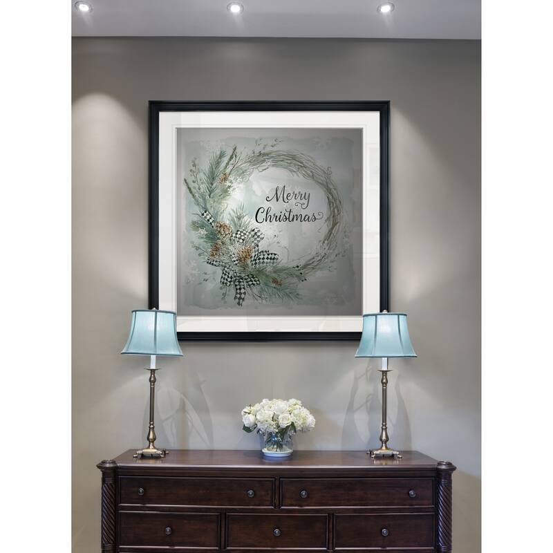 Merry Christmas Pine Wreath -Framed Giclee Print