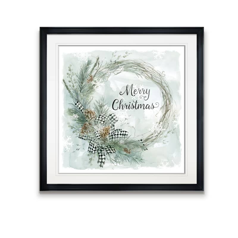 Merry Christmas Pine Wreath -Framed Giclee Print