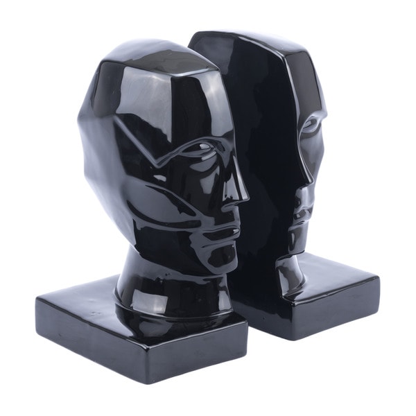 Strick & Bolton Black Ceramic Face Bookends (Set of 2)