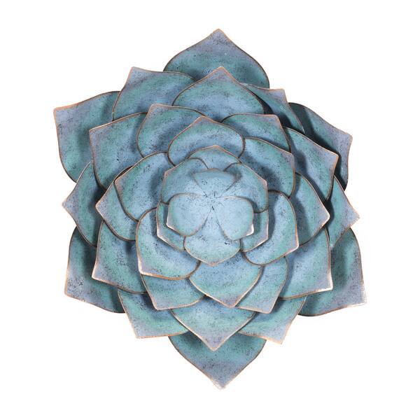 Shop Porch Den Large Distressed Blue Steel Lotus Wall Decor Overstock 24252211