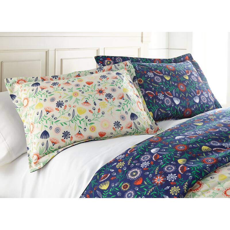 Vilano Premium Ultra-Soft Boho Bloom Duvet Cover and Sham Set - Blue - King - Cal King