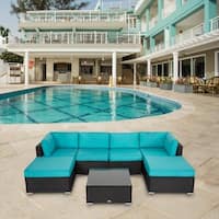 Kinbor 7-piece Outdoor Furniture Cushioned Rattan Wicker Sofa Set All-Weather Patio Sectional Sofa