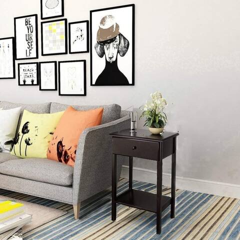 Porch & Den Clarkson 2-Tier Sofa Side End Table Nightstand w/ Drawer