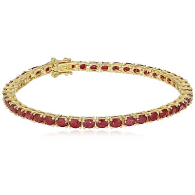 Yellow Gold-plated Silver Genuine Ruby Tennis Bracelet-7.25