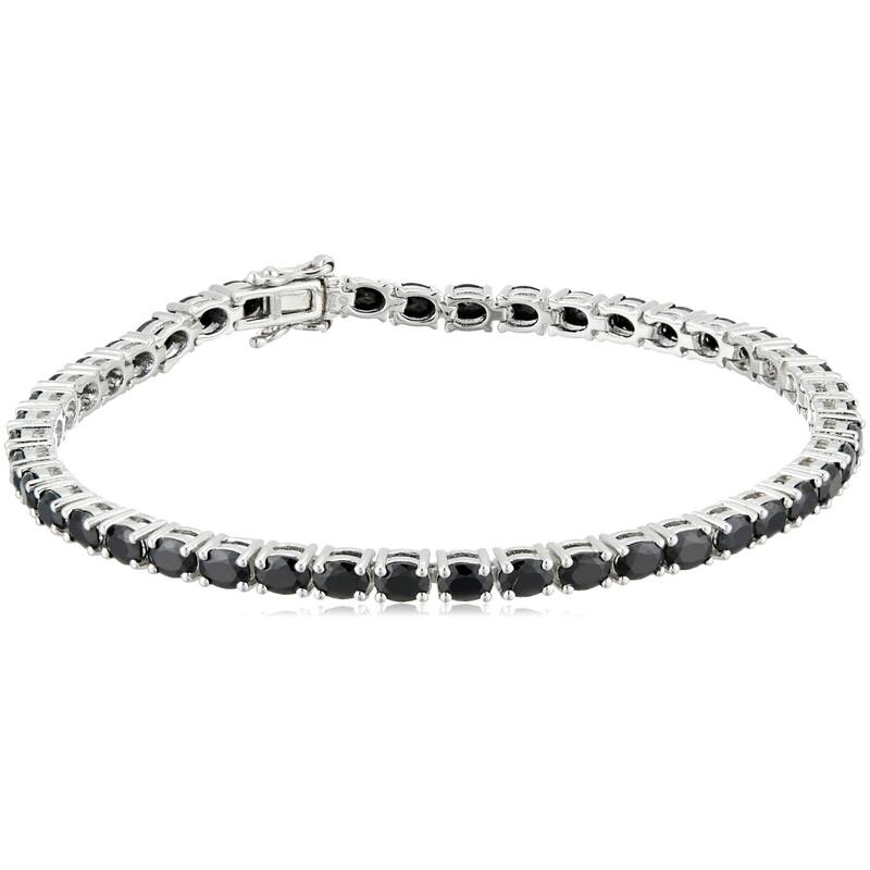Sterling Silver Black Spinel Oval Tennis Bracelet, 7.25"