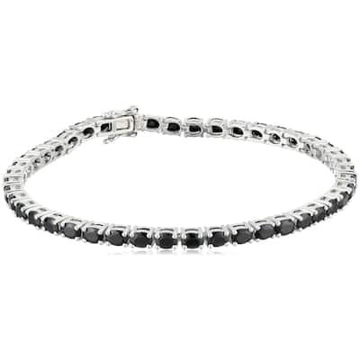 Sterling Silver Black Spinel Oval Tennis Bracelet, 7.25"