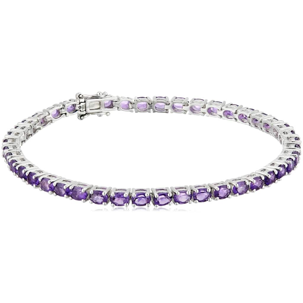 Sterling Silver African Amethyst Oval Tennis Bracelet, 7.25"