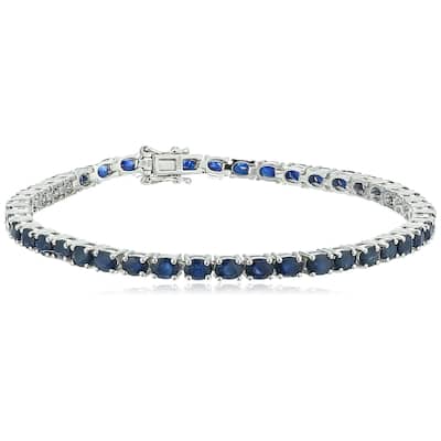 Sterling Silver Genuine Blue Sapphire Tennis Bracelet, 7.25"