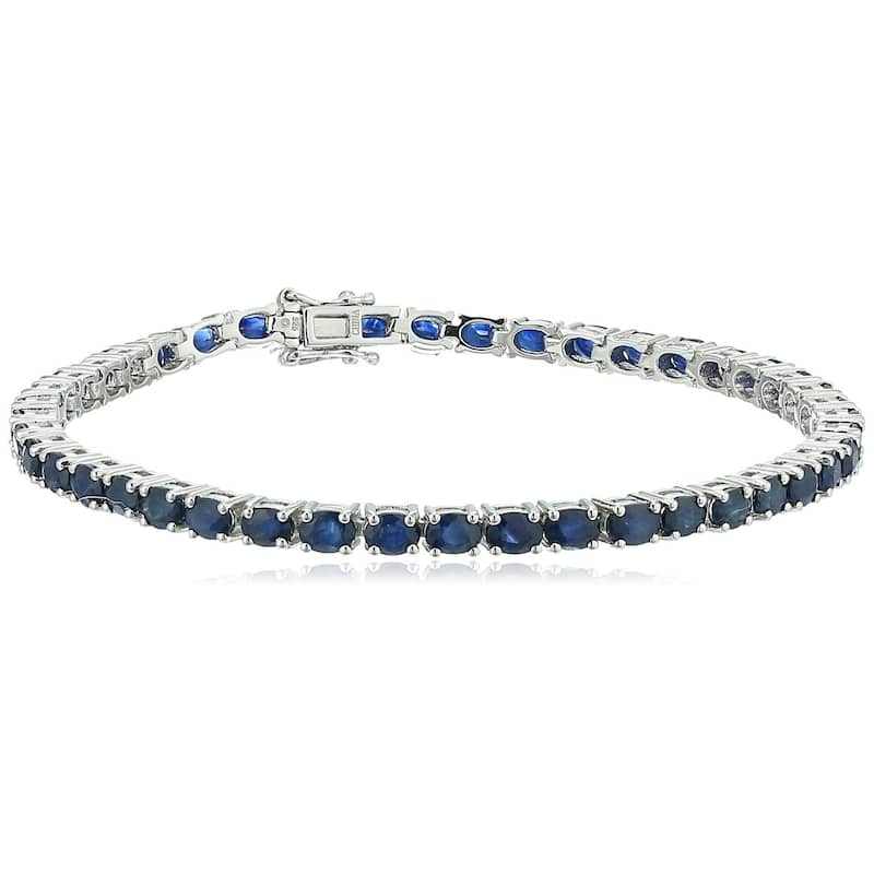 Sterling Silver Genuine Blue Sapphire Tennis Bracelet, 7.25"