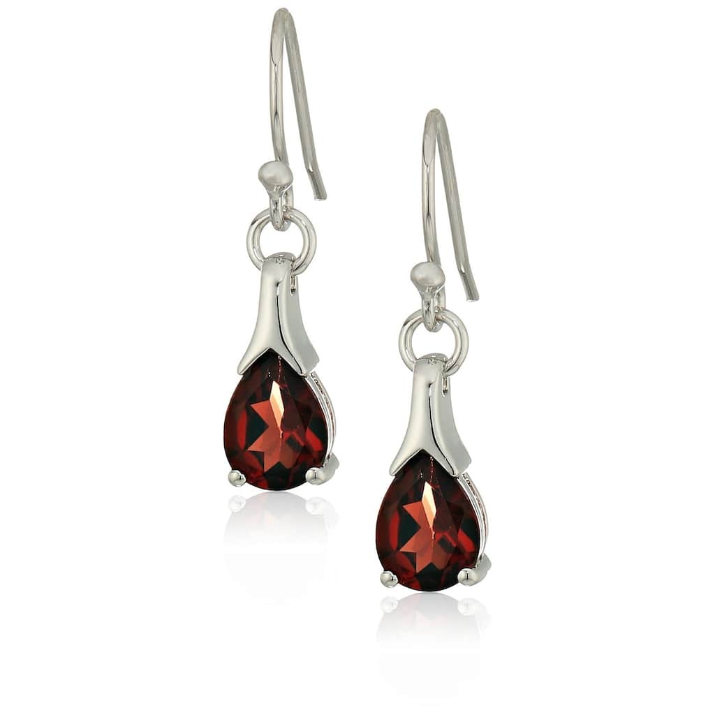 Sterling Silver Red Garnet Lever Back Dangle Earrings