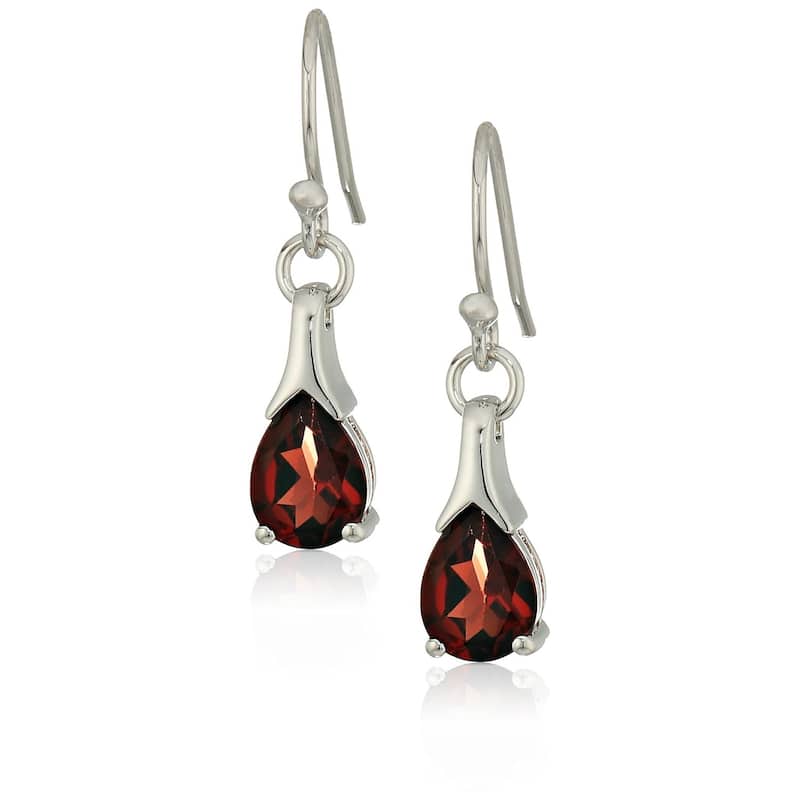 Sterling Silver Red Garnet Lever Back Dangle Earrings