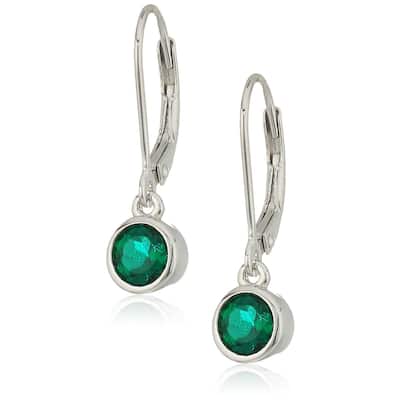 Sterling Silver Created Emerald Lever Dangle Earrings