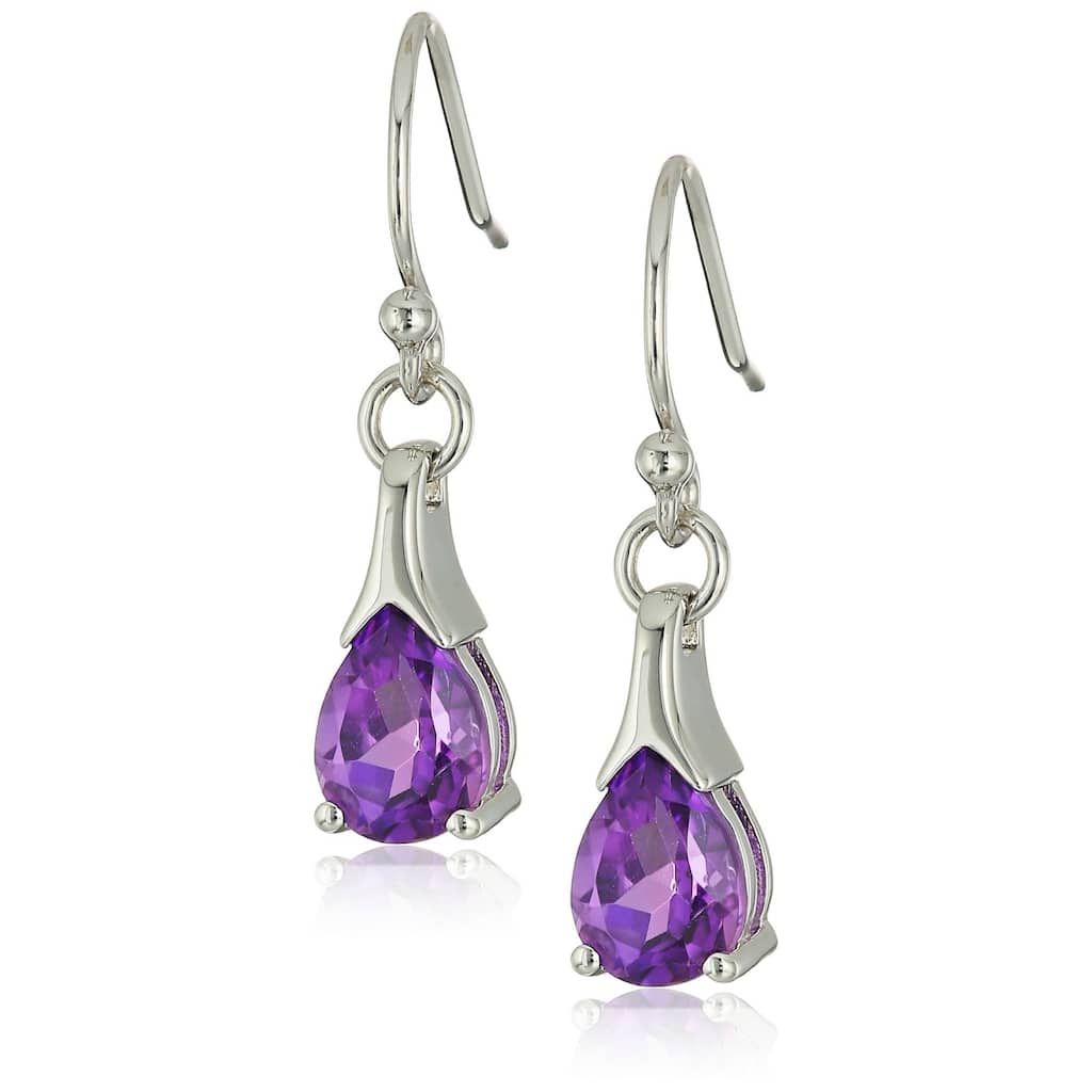 Sterling Silver African Amethyst Lever Back Dangle Earrings