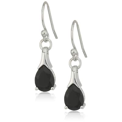 Sterling Silver Black Spinel Lever Back Dangle Earrings