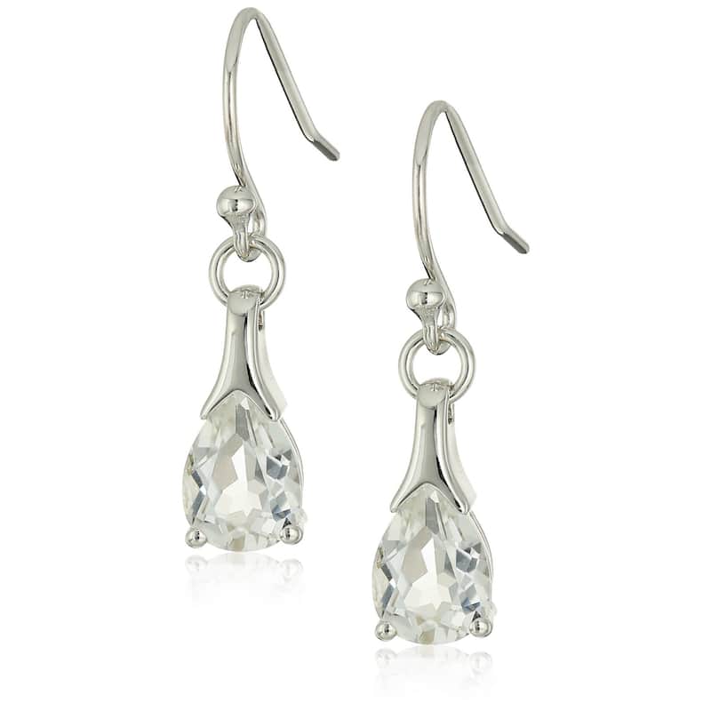 Sterling Silver White Topaz Lever Back Dangle Earrings